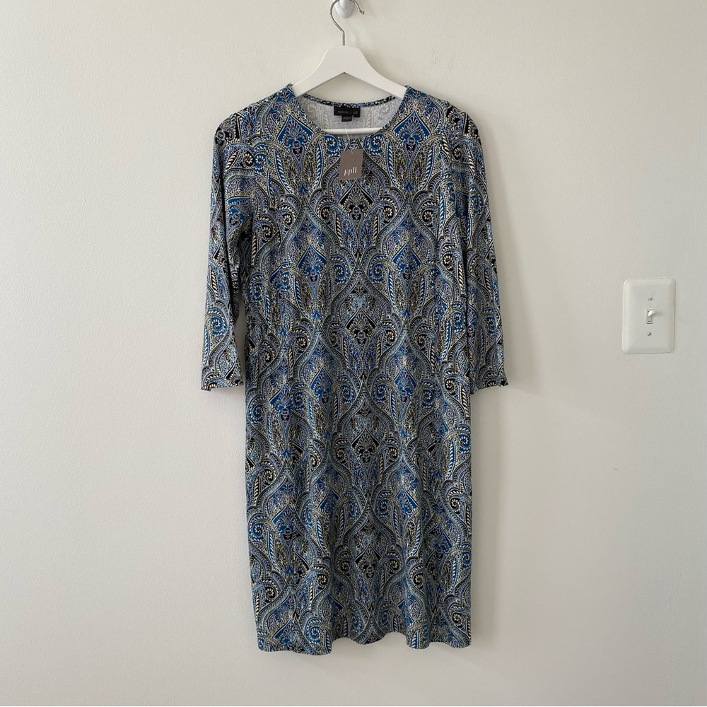 J Jill Women’s 3/4 Sleeve Paisley Print Blue Dress
